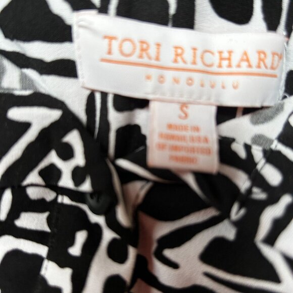 Tori Richard Womens Midi Shirt Dress Small Half Button Front Black White Print - Picture 3 of 9